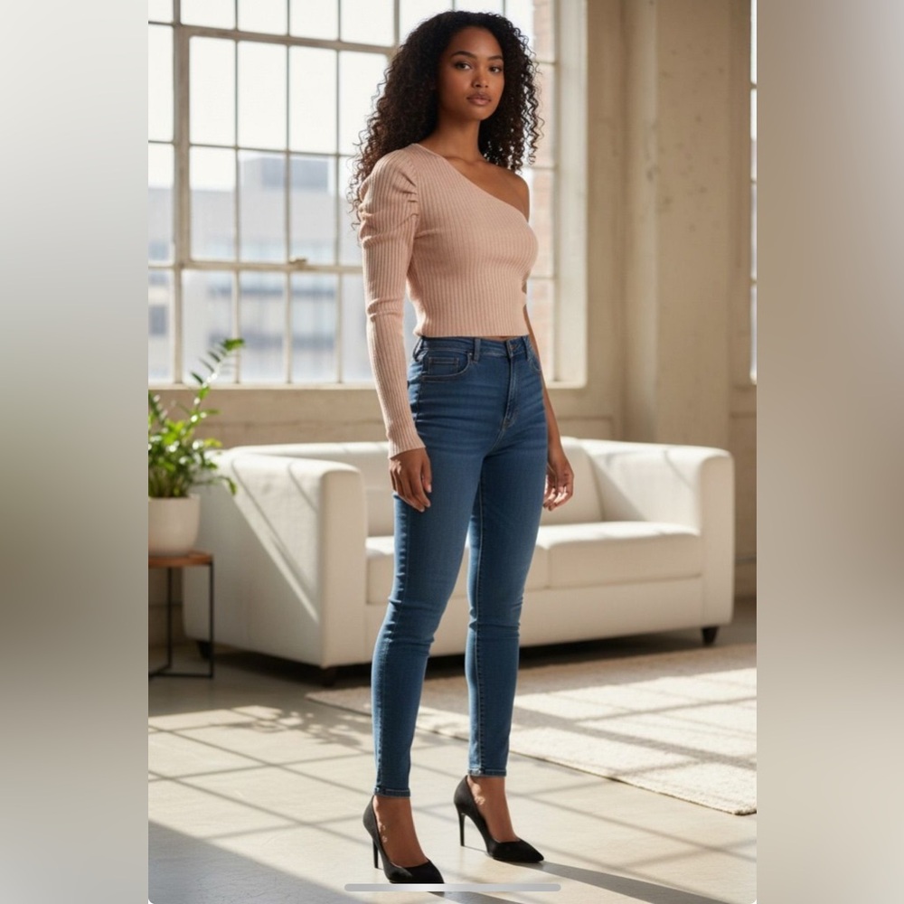 Nordstrom Endless Rose One-Shoulder Ribbed Knit Top